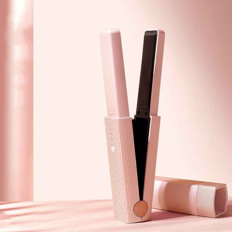 Cordless Hair Straightener and Curler - Mini USB Rechargeable Ceramic Hair Styling Tool